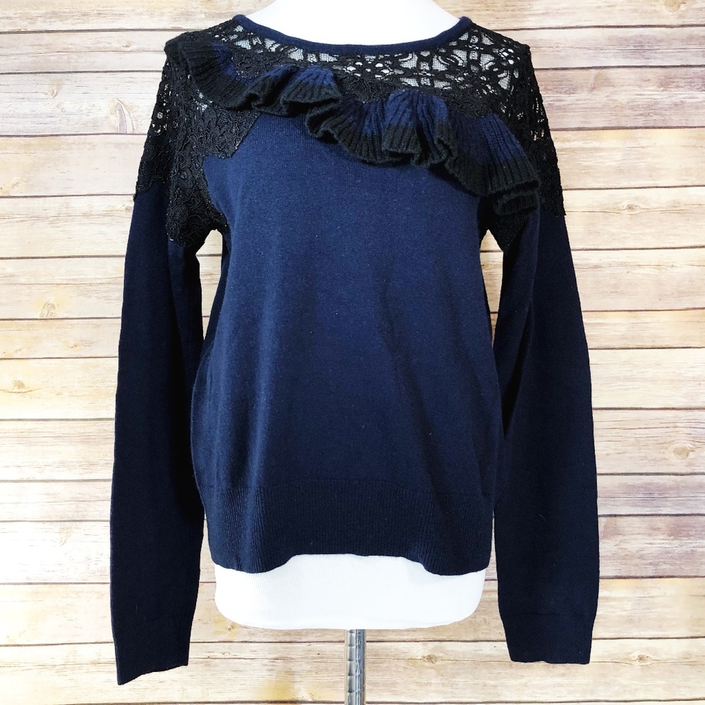 Anthropologie Knitted & Knotted Blue Lace Sweater